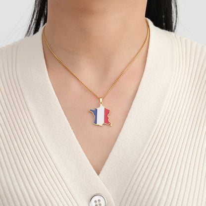 France Map & Flag Pendant