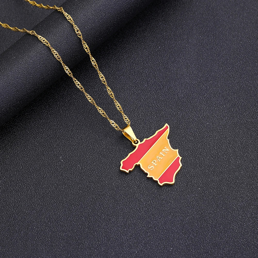 Spain Map & Flag Pendant