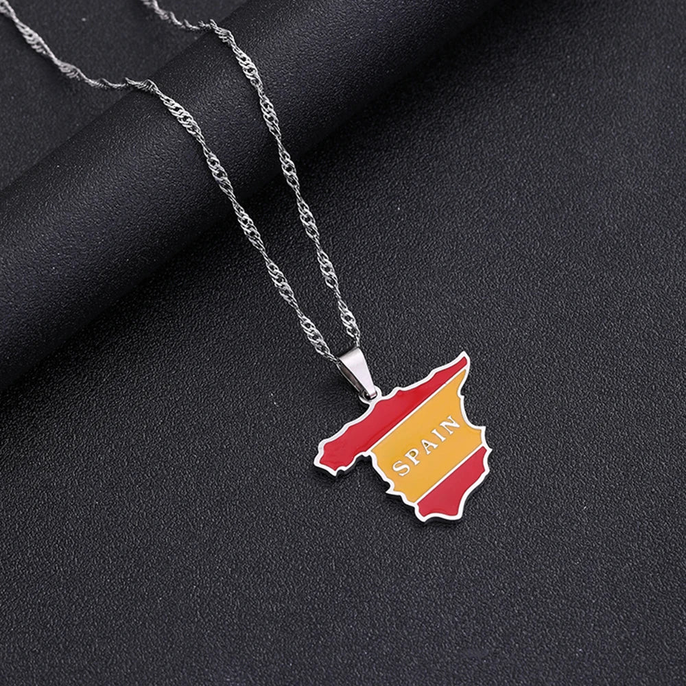 Spain Map & Flag Pendant