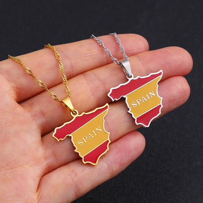 Spain Map & Flag Pendant