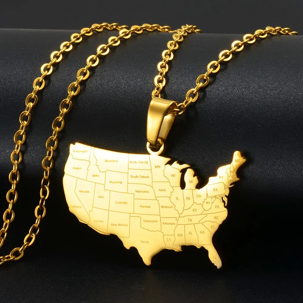 USA Map & States Pendant